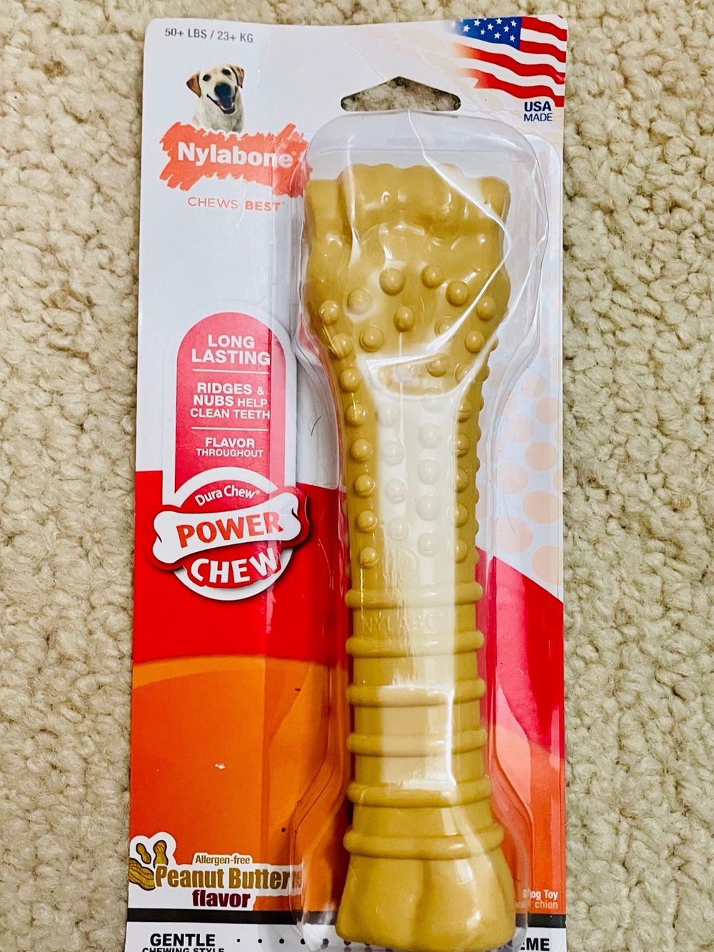 Power Chew Peanut Butter Flavor Durable Dog Chew Toy - Tan/White